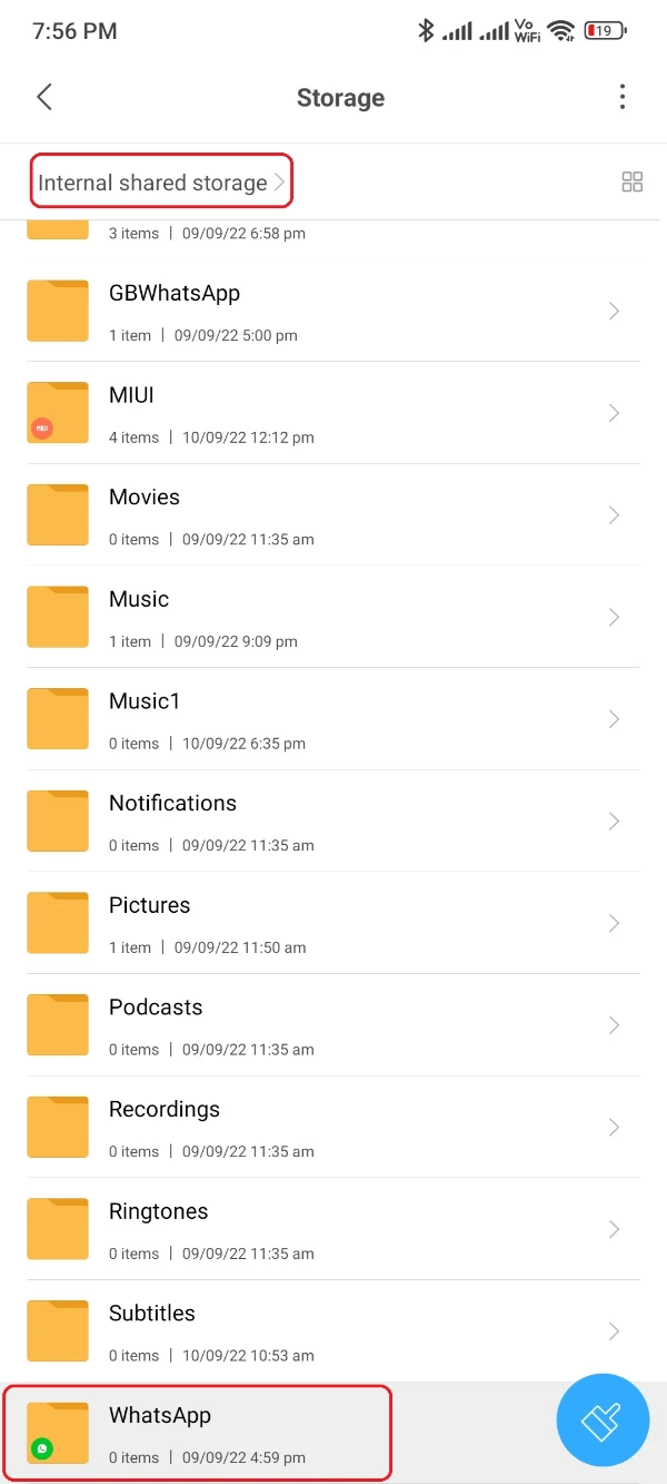 Copy GBWhatsApp Backup Folder To Internal Storage