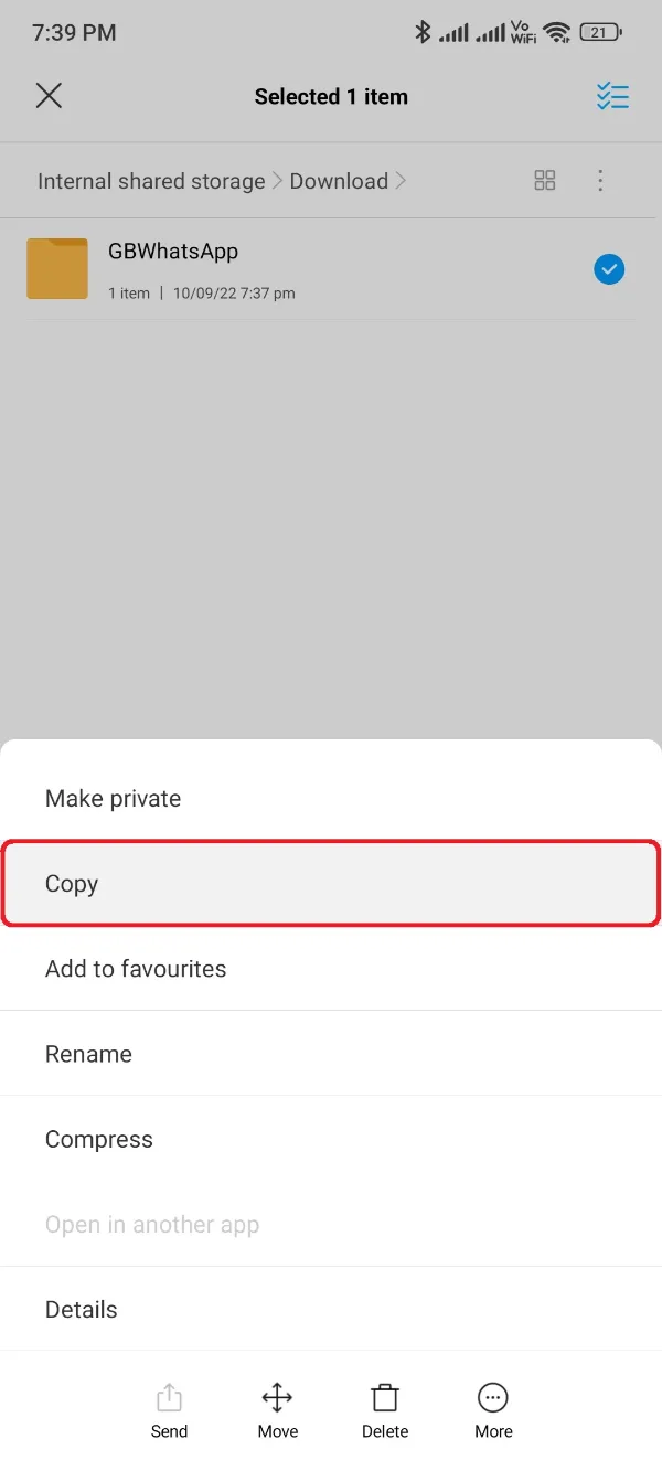 Copy GBWhatsApp Folder