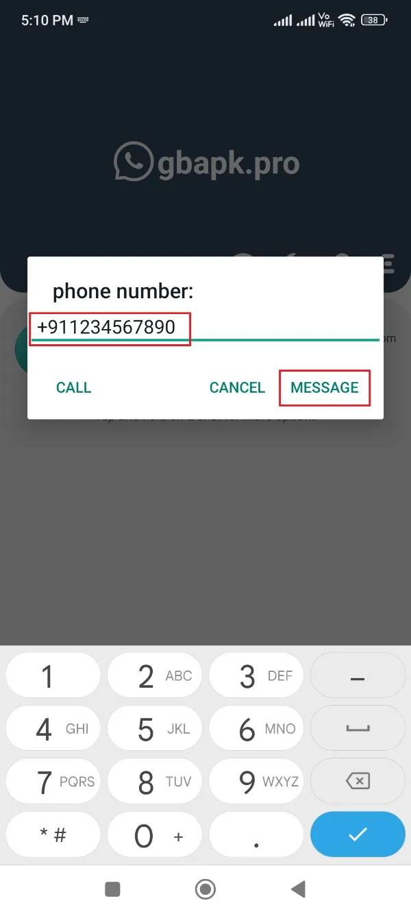 GBWhatsApp Pro Click on Message option