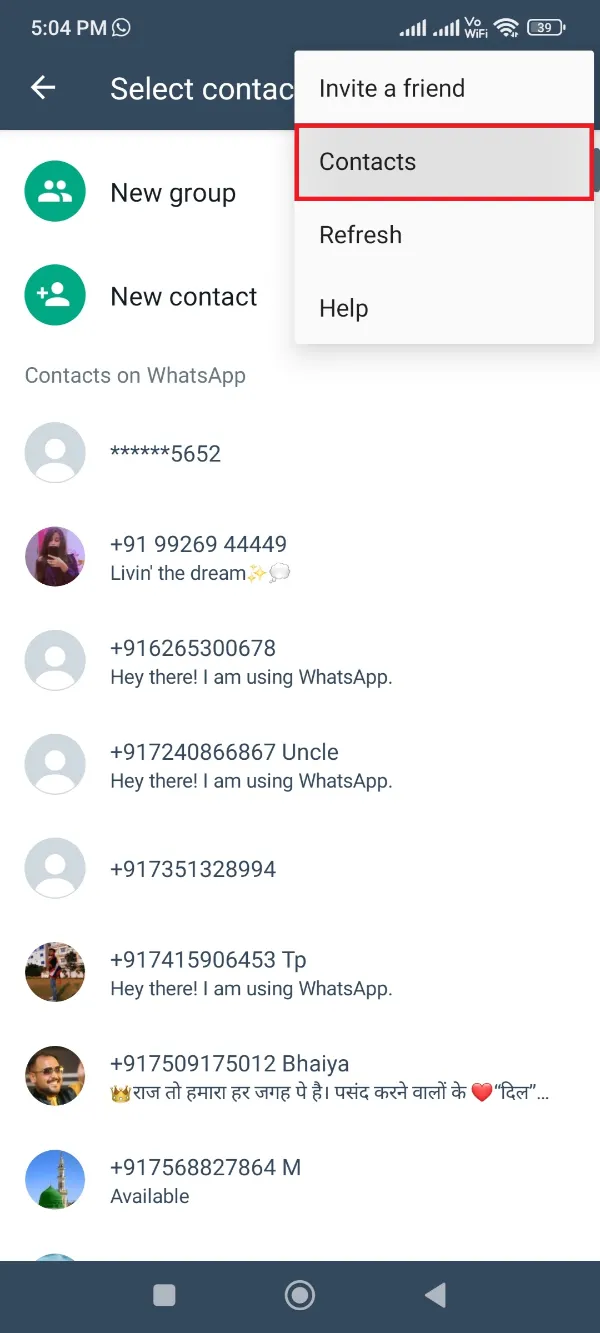 GBWhatsApp Pro Contacts Option