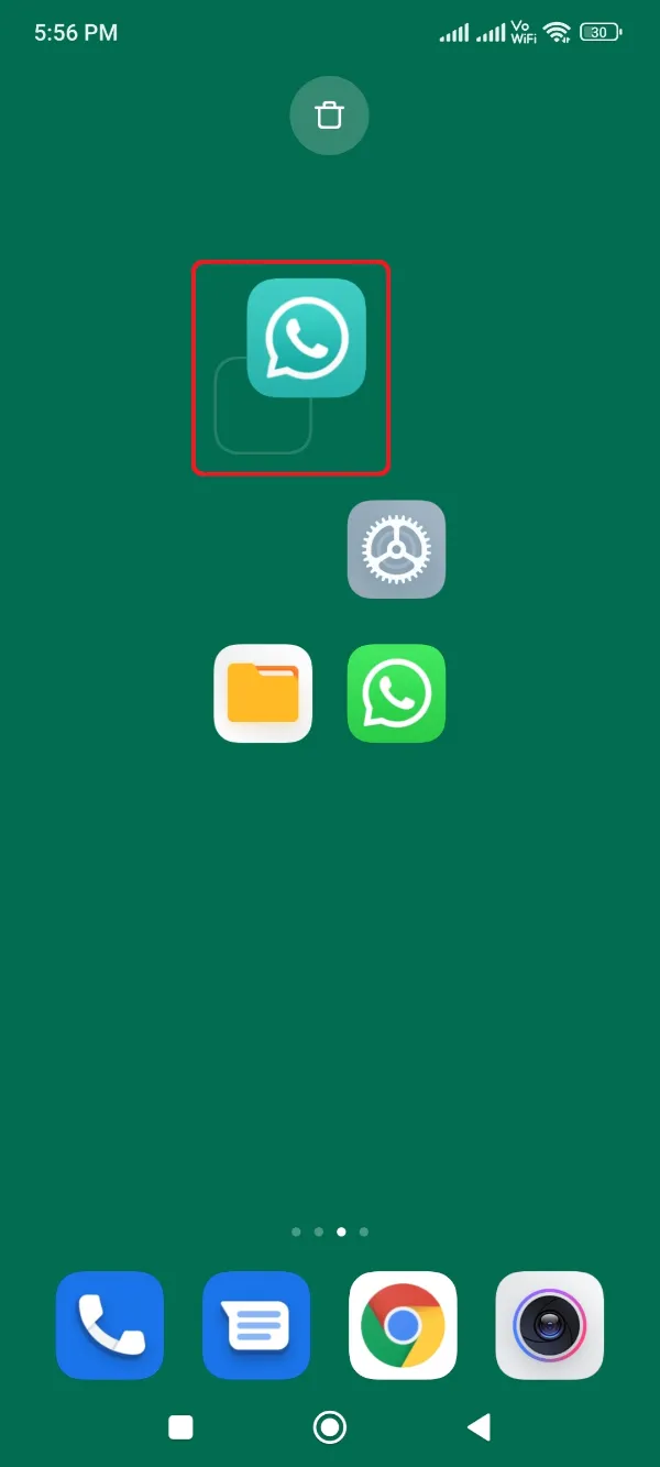 GBWhatsApp Uninstall Top and Hold