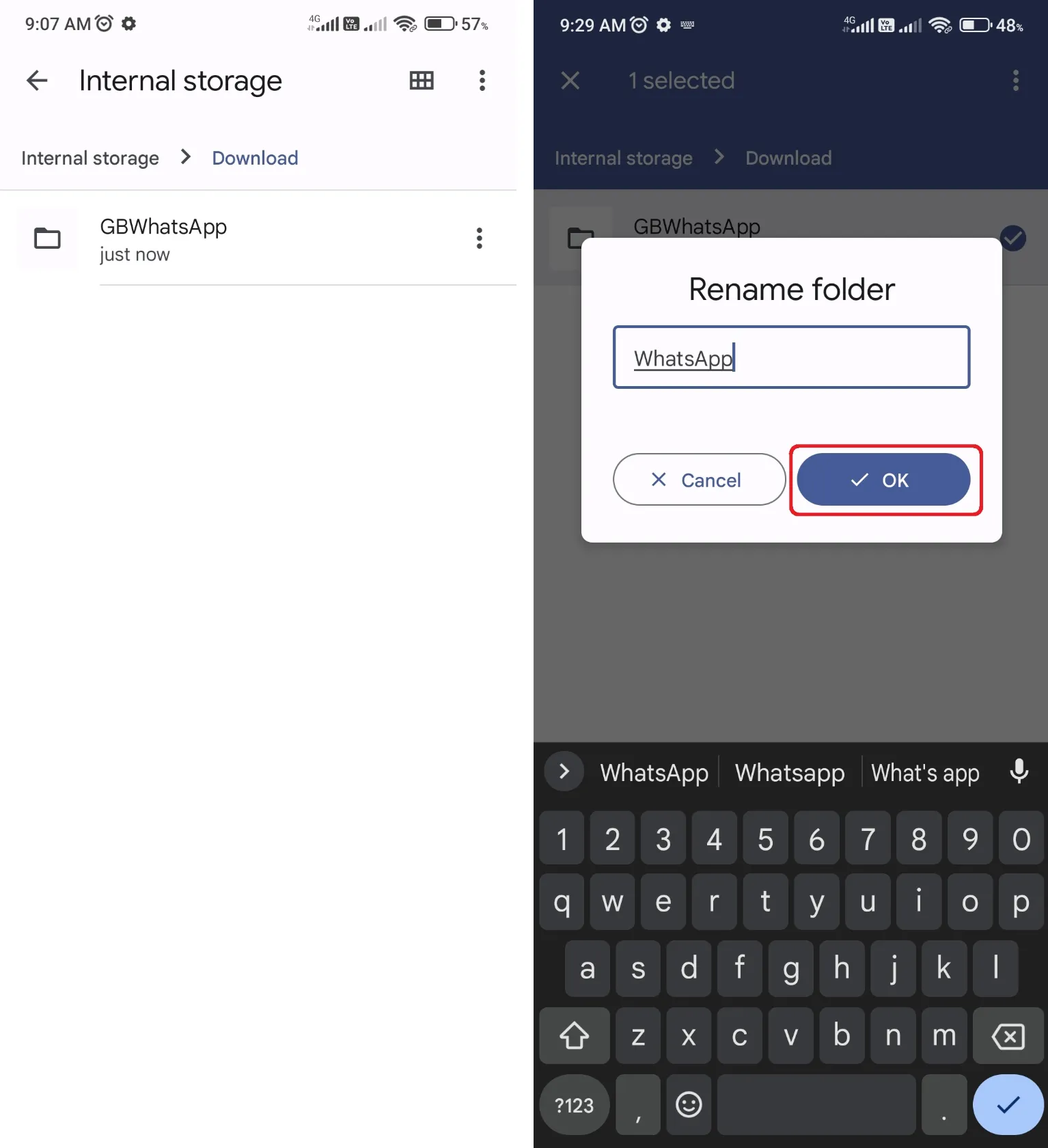 Google Files App Rename GBWhatsApp Folder To WhatsApp