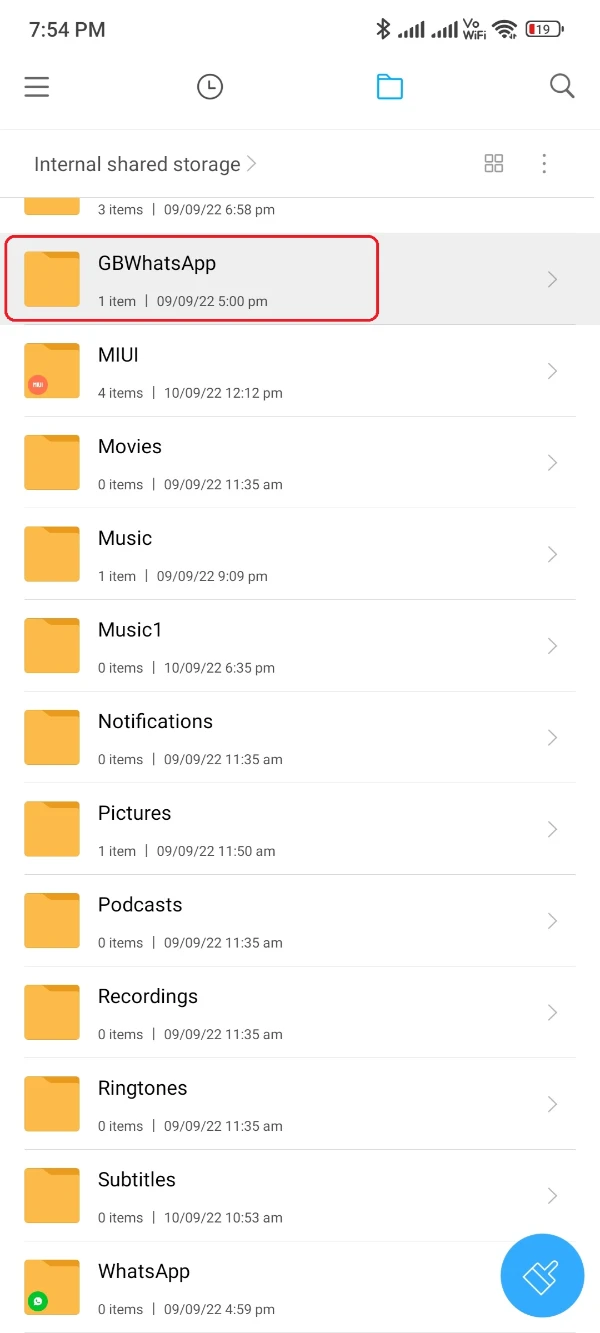Internal Storage GBWhatsApp Folder