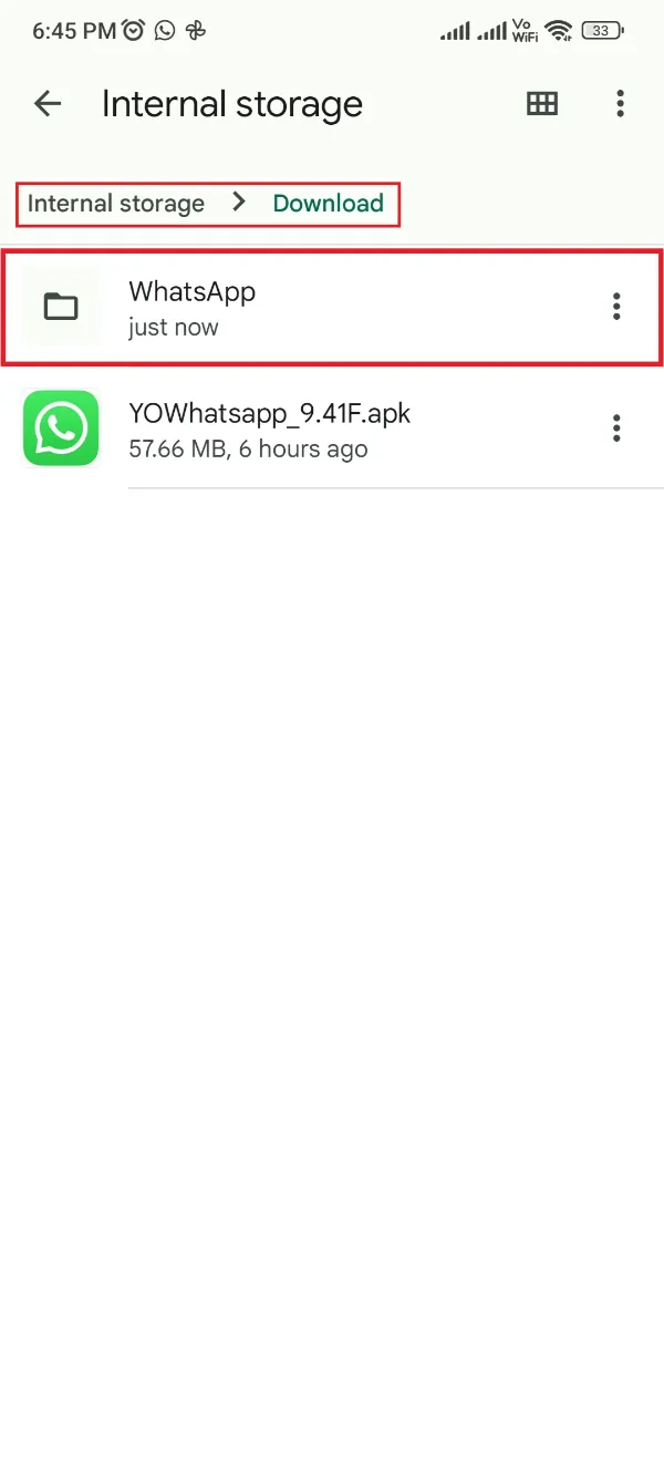 Files App WhatsApp Folder on Downloads Folder