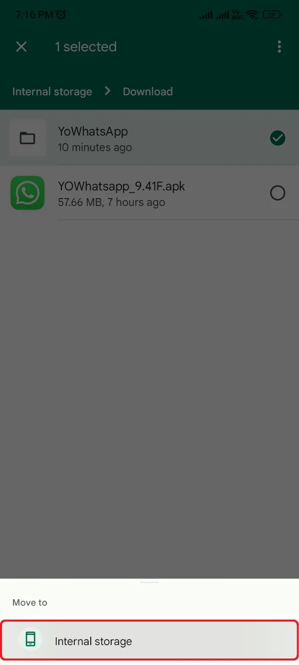 Move YoWhatsApp Folder To Internal Storage