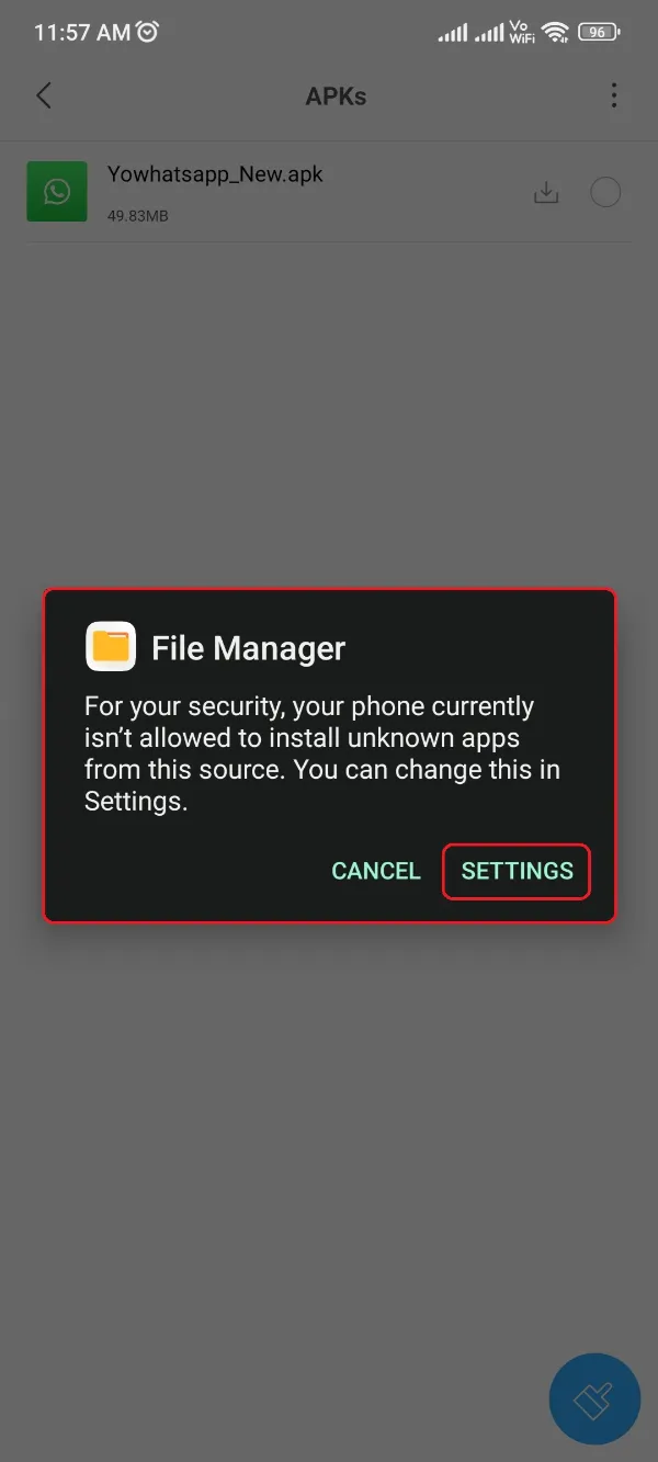 YoWhatsApp APK Enable Unknown Sources