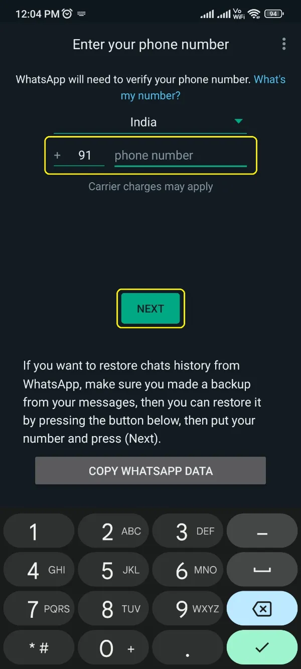YoWhatsApp Add Phone Number