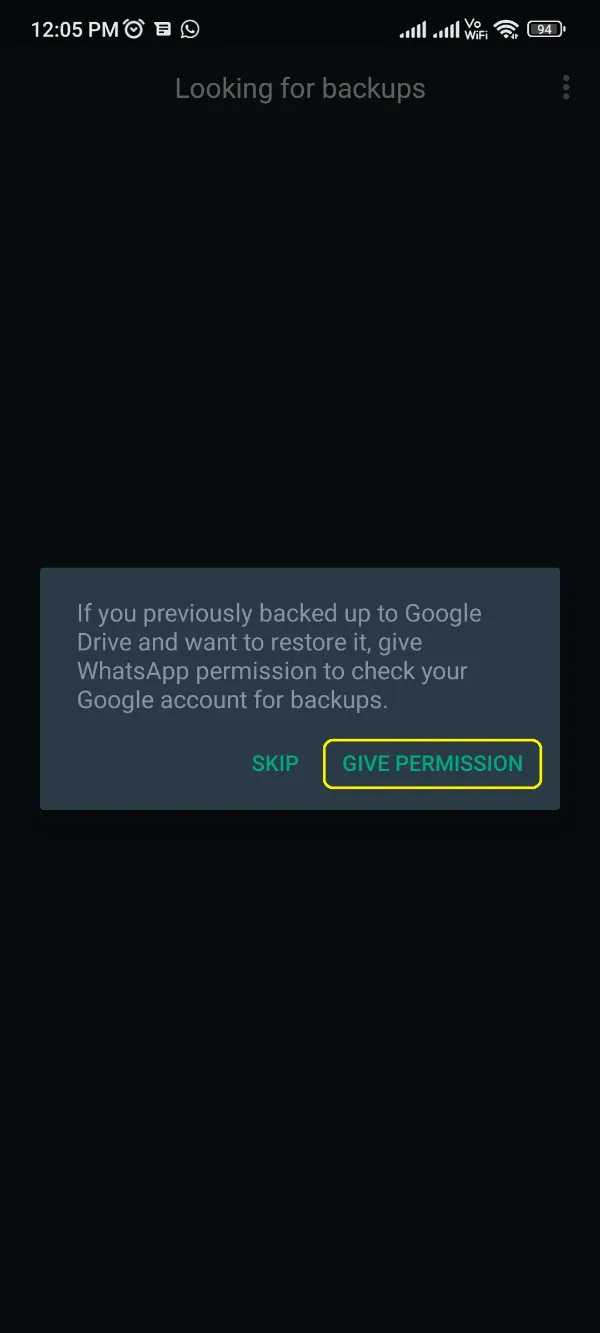 YoWhatsApp Backup Permission