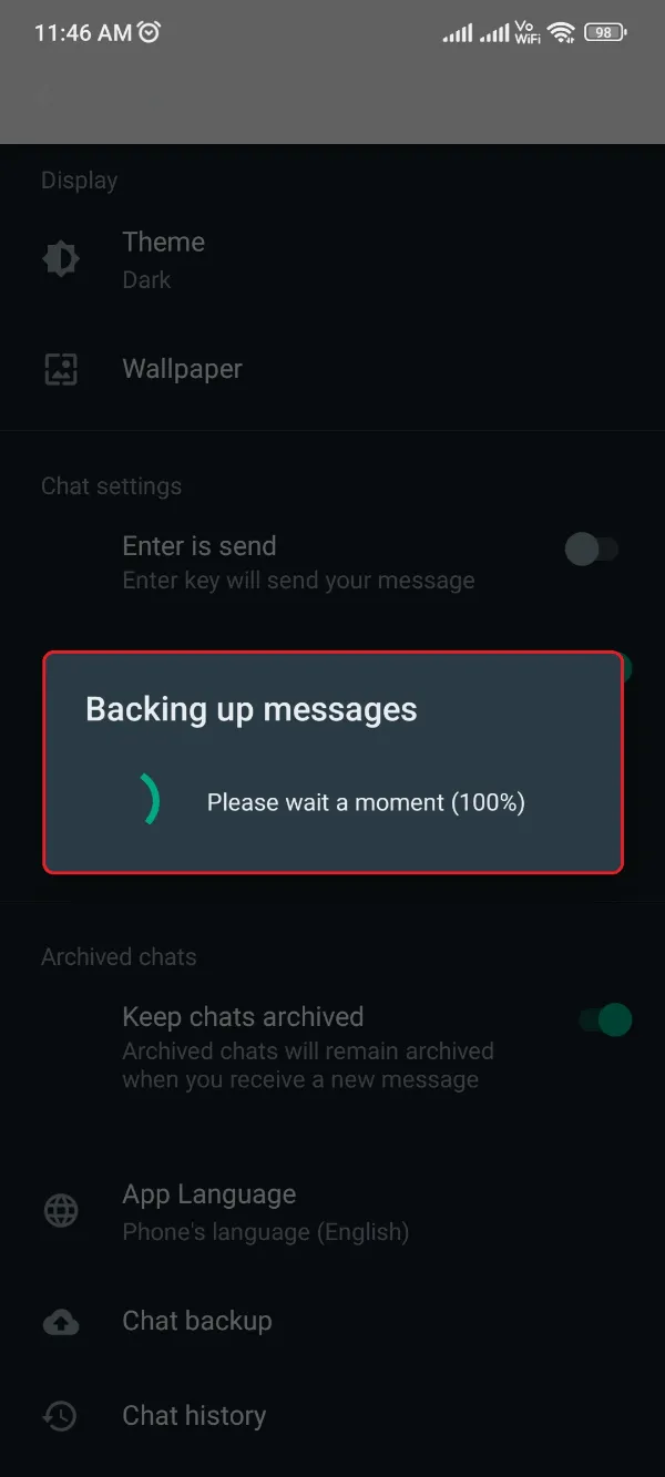 YoWhatsApp Backup Process