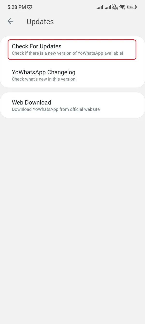 YoWhatsApp Check For Update