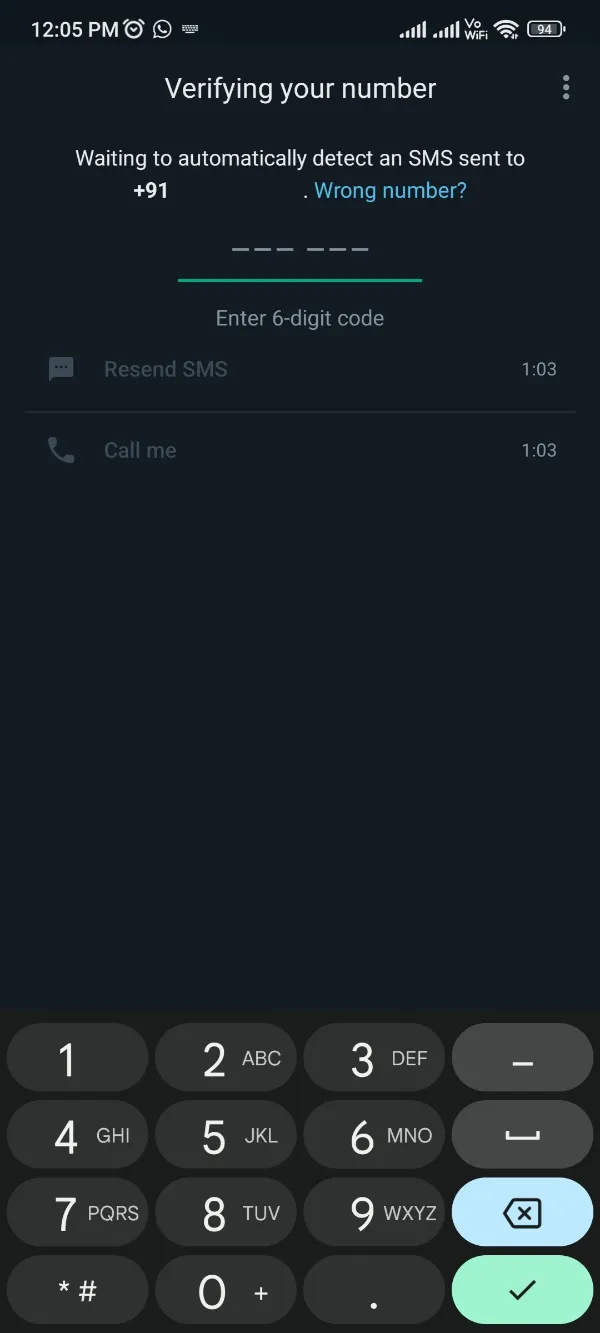 YoWhatsApp Enter OTP