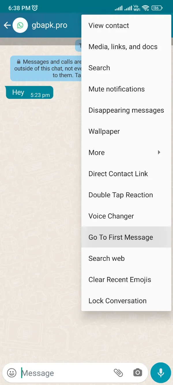 YoWhatsApp Go To First Message