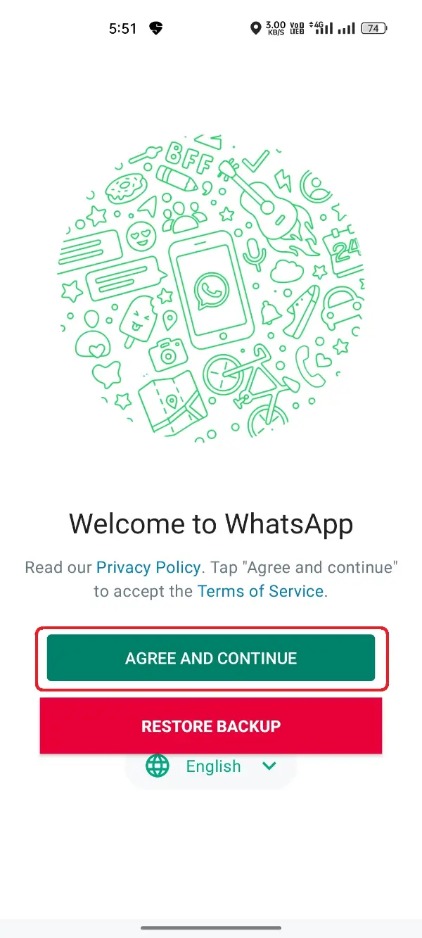 YoWhatsApp APK Agree and Continue