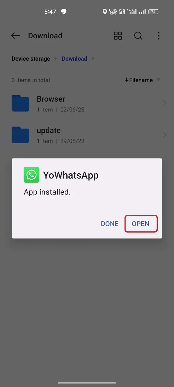 YoWhatsApp APK Open