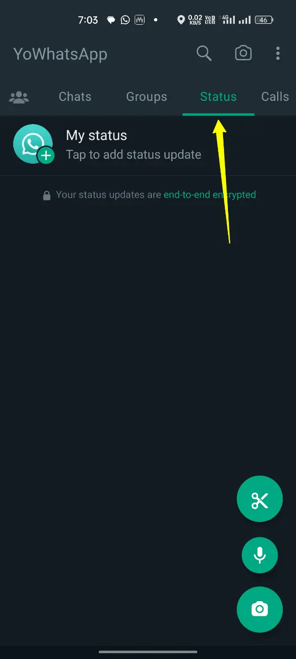YoWhatsApp Status Tab