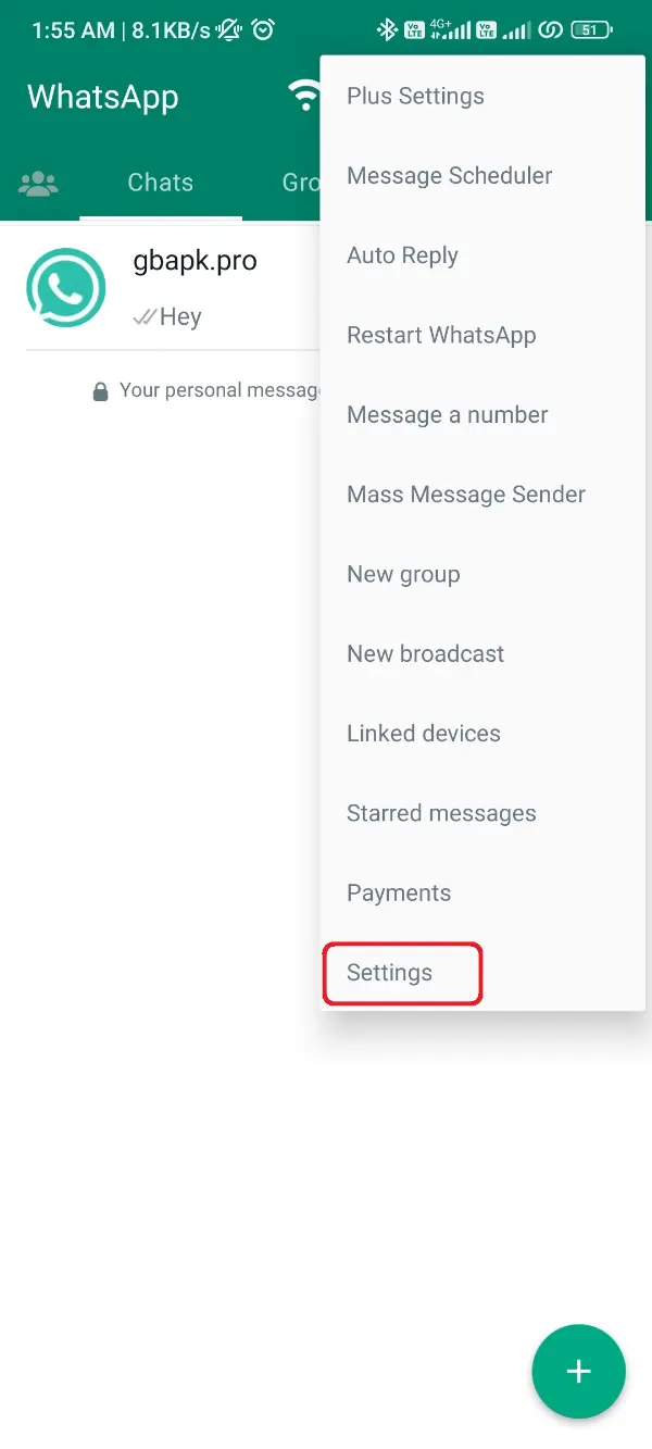 Open Settings WhatsApp Plus