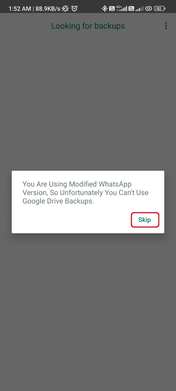 Tap Skip WhatsApp Plus