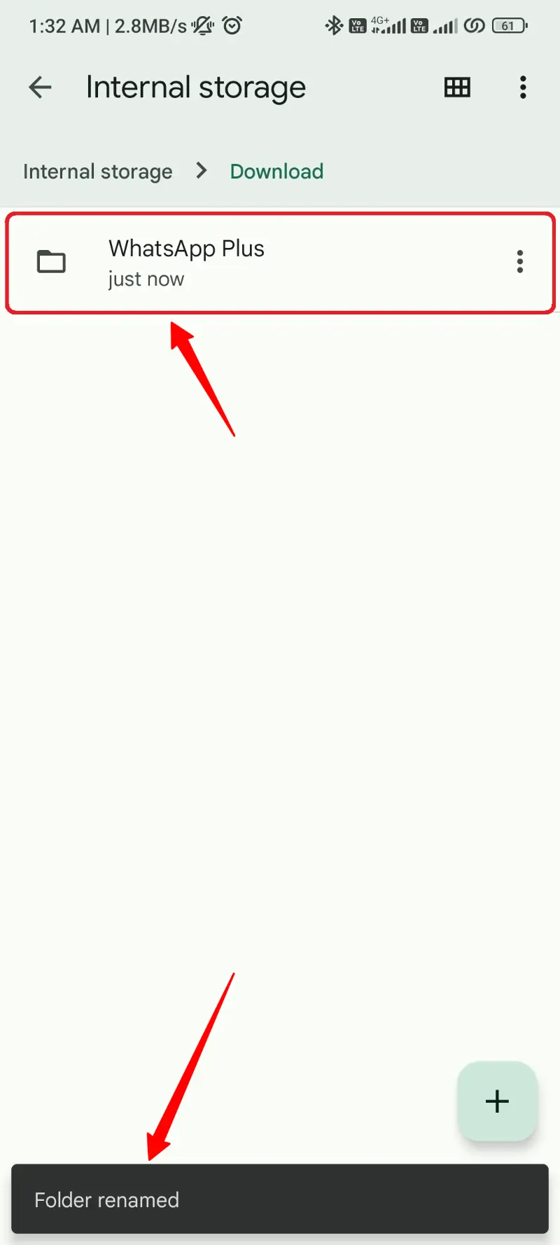 Rename WhatsApp folder to WhatsApp Plus