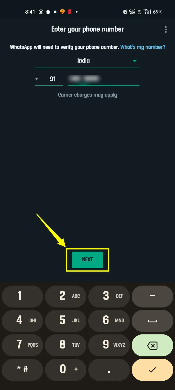 FMWhatsApp Masukkan Nomor Telepon Anda