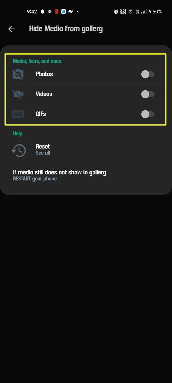 FMWhatsApp Hide Media from Gallery
