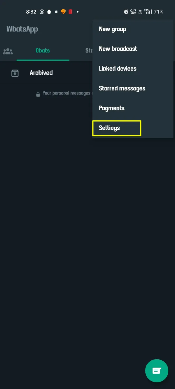 FMWhatsApp Ketuk pada Pengaturan