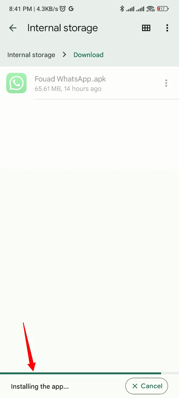 Fouad WhatsApp APK Installing