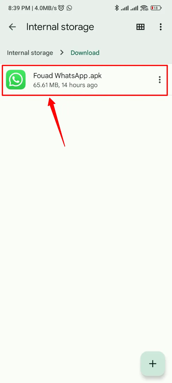 Tap on Fouad WhatsApp APK File