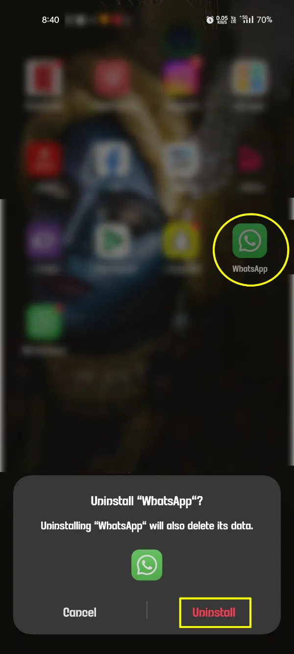 Untuk memasang FMWhatsApp Copot Aplikasi WhatsApp Resmi